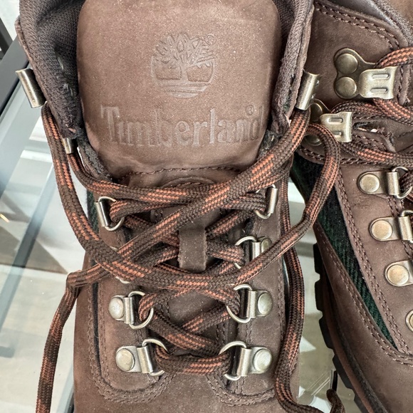 TIMBERLAND Women’s Euro Hiker Brown Leather/Suede & Plaid print Boots Size 8 - Picture 10 of 12